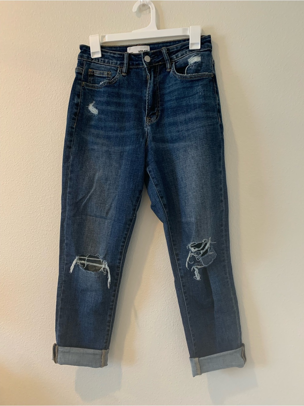 VERVET BY FLYING MONKEY Dark Blue Distressed Boyfriend Jeans